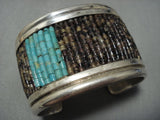 Heavy And Rare!! Vintage Native American Jewelry Navajo Turquoise Heishi Sterling Silver Cuff Bracelet-Nativo Arts