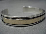 Heavy And Thick!! Real 14k Gold Sterling Silver Native American Navajo Cuff Bracelet Old-Nativo Arts