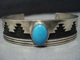 Heavy And Thick!! Vintage Native American Jewelry Navajo Turquoise Inlay Sterling Silver Pueblo Bracelet-Nativo Arts