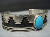 Heavy And Thick!! Vintage Native American Jewelry Navajo Turquoise Inlay Sterling Silver Pueblo Bracelet-Nativo Arts