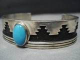 Heavy And Thick!! Vintage Native American Jewelry Navajo Turquoise Inlay Sterling Silver Pueblo Bracelet-Nativo Arts