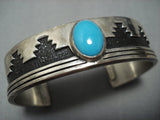 Heavy And Thick!! Vintage Native American Jewelry Navajo Turquoise Inlay Sterling Silver Pueblo Bracelet-Nativo Arts