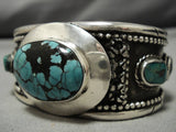 Heavy And Thick!! Vintage Native American Navajo Spiderweb Turquoise Stering Silver Bracelet Old-Nativo Arts