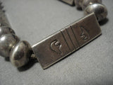Heavy And Thick!! Vintage Native American Navajo Sterling Silver Bear Tubule Necklace Old-Nativo Arts