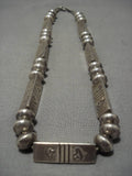 Heavy And Thick!! Vintage Native American Navajo Sterling Silver Bear Tubule Necklace Old-Nativo Arts