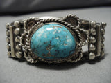 Heavy And Thick!! Vintage Native American Navajo Sterling Silver Blue Warrior Turquoise Bracelet-Nativo Arts