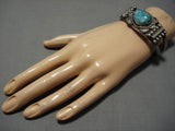Heavy And Thick!! Vintage Native American Navajo Sterling Silver Blue Warrior Turquoise Bracelet-Nativo Arts