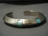 Heavy And Thick!! Vintage Native American Navajo Turquoise Inlay Sterling Silver Bracelet Old-Nativo Arts