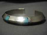 Heavy And Thick!! Vintage Native American Navajo Turquoise Inlay Sterling Silver Bracelet Old-Nativo Arts