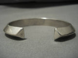 Heavy And Thick!! Vintage Native American Navajo Turquoise Inlay Sterling Silver Bracelet Old-Nativo Arts