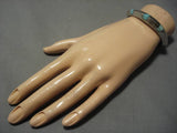 Heavy And Thick!! Vintage Native American Navajo Turquoise Inlay Sterling Silver Bracelet Old-Nativo Arts