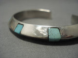 Heavy And Thick!! Vintage Native American Navajo Turquoise Inlay Sterling Silver Bracelet Old-Nativo Arts