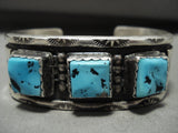 Heavy And Thick Vintage Navajo 'Squared Turquoise' Native American Jewelry Silver Bracelet Old-Nativo Arts