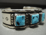 Heavy And Thick Vintage Navajo 'Squared Turquoise' Native American Jewelry Silver Bracelet Old-Nativo Arts
