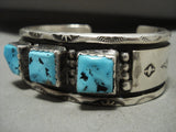 Heavy And Thick Vintage Navajo 'Squared Turquoise' Native American Jewelry Silver Bracelet Old-Nativo Arts