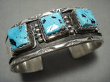 Heavy And Thick Vintage Navajo 'Squared Turquoise' Native American Jewelry Silver Bracelet Old-Nativo Arts