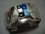 Heavy And Wide Vintage Navajo Lapis Turquoise Native American Jewelry Silver Flank Bracelet Old-Nativo Arts