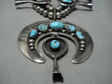 Heavy Bisbee Turquoise Vintage Native American Jewelry Navajo Sterling Silver Squash Blossom Necklace-Nativo Arts