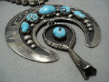 Heavy Bisbee Turquoise Vintage Native American Jewelry Navajo Sterling Silver Squash Blossom Necklace-Nativo Arts