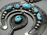 Heavy Bisbee Turquoise Vintage Native American Jewelry Navajo Sterling Silver Squash Blossom Necklace-Nativo Arts