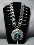 Heavy Bisbee Turquoise Vintage Native American Jewelry Navajo Sterling Silver Squash Blossom Necklace-Nativo Arts