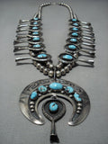 Heavy Bisbee Turquoise Vintage Native American Jewelry Navajo Sterling Silver Squash Blossom Necklace-Nativo Arts