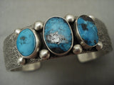 Heavy Expert Texture Vintage Navajo 'Natural Bisbee Turquoise' Native American Jewelry Silver Bracelet-Nativo Arts