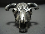 Heavy Heavy Exceptional Native American Jewelry Navajo Heavy Sterling Silver Cow Skull Ring-Nativo Arts