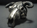 Heavy Heavy Exceptional Native American Jewelry Navajo Heavy Sterling Silver Cow Skull Ring-Nativo Arts