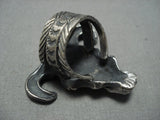 Heavy Heavy Exceptional Native American Jewelry Navajo Heavy Sterling Silver Cow Skull Ring-Nativo Arts
