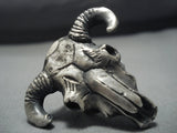 Heavy Heavy Exceptional Native American Jewelry Navajo Heavy Sterling Silver Cow Skull Ring-Nativo Arts