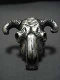 Heavy Heavy Exceptional Native American Jewelry Navajo Heavy Sterling Silver Cow Skull Ring-Nativo Arts