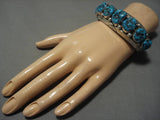 Heavy Heavy!! Vintage Native American Navajo Turquoise Sterling Silver Scalloped Bracelet Old-Nativo Arts