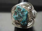 Heavy Huge Green Turquoise Vintage Navajo 'Inside Bird' Native American Jewelry Silver Ring Old-Nativo Arts