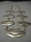 Heavy Huge!! Vintage Native American Navajo Sterling Silver Pottery Necklace Old-Nativo Arts
