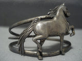 Heavy Patina Galluping Horse Vintage Navajo Sterling Native American Jewelry Silver Bracelet-Nativo Arts