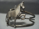 Heavy Patina Galluping Horse Vintage Navajo Sterling Native American Jewelry Silver Bracelet-Nativo Arts