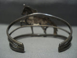 Heavy Patina Galluping Horse Vintage Navajo Sterling Native American Jewelry Silver Bracelet-Nativo Arts