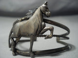 Heavy Patina Galluping Horse Vintage Navajo Sterling Native American Jewelry Silver Bracelet-Nativo Arts
