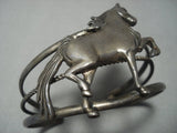 Heavy Patina Galluping Horse Vintage Navajo Sterling Native American Jewelry Silver Bracelet-Nativo Arts