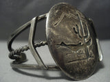 Heavy Patina Thick Vintage Navajo Desert Scene Sterling Native American Jewelry Silver Bracelet Old Pawn-Nativo Arts