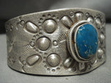 Heavy Repoussed Shell Blue Turquoise Navajo Native American Jewelry Silver Tufa Bracelet-Nativo Arts