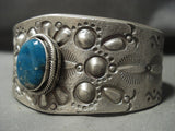 Heavy Repoussed Shell Blue Turquoise Navajo Native American Jewelry Silver Tufa Bracelet-Nativo Arts