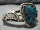 Heavy Thick Vintage Native American Navajo Bisbee Turquoise Sterling Silver Leaf Bracelet Old-Nativo Arts