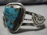 Heavy Thick Vintage Native American Navajo Bisbee Turquoise Sterling Silver Leaf Bracelet Old-Nativo Arts