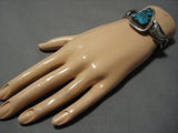 Heavy Thick Vintage Native American Navajo Bisbee Turquoise Sterling Silver Leaf Bracelet Old-Nativo Arts