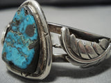 Heavy Thick Vintage Native American Navajo Bisbee Turquoise Sterling Silver Leaf Bracelet Old-Nativo Arts