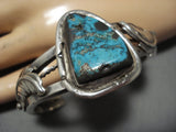 Heavy Thick Vintage Native American Navajo Bisbee Turquoise Sterling Silver Leaf Bracelet Old-Nativo Arts