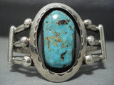 Heavy Thick Vintage Navajo Blue Royston Turquoise Sterling Native American Jewelry Silver Bracelet Old-Nativo Arts