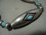 Heavy Tubes Of Native American Jewelry Silver Turquoise Inlay Vintage Navajo Necklace Old Jewelry-Nativo Arts